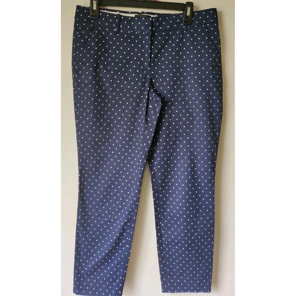 J Crew Pants Womens 4 Navy White Polka Dot Cafe Capri Trouser Preppy Chino